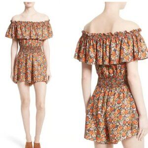 NWT Rebecca Taylor Silk Off The Shoulder Moonlight Garden Floral Romper Size 4